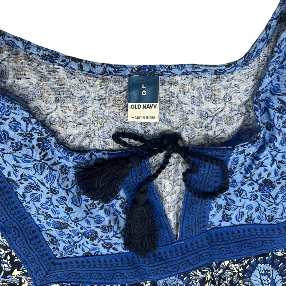 Old Navy Floral Puff-Sleeve Mini Swing Dress | Blue Blossoms | Size Large NWT - Picture 7 of 13